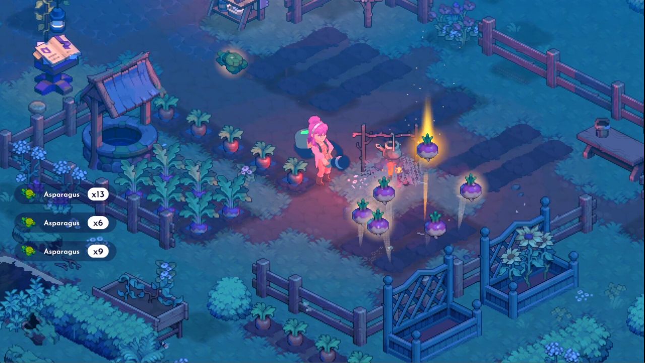 Official Moonfrost artwork: villagers gathered under a crescent moon and a full moon