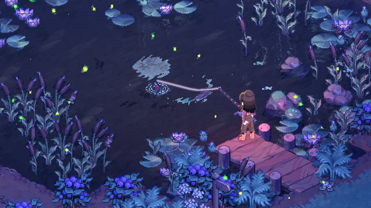 Official Moonfrost screenshot: a glowing symbol tile set into the temple floor beside greenery